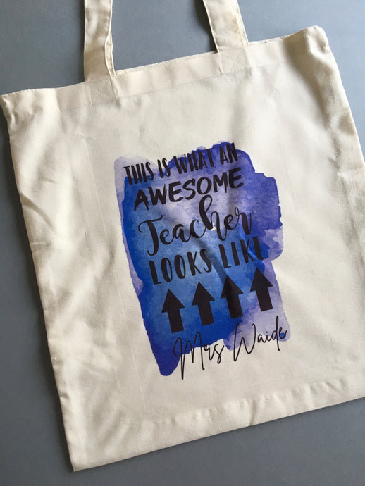 Awesome Teacher- Natural Eco Vienna Fabric Tote Bag - Fred And Bo