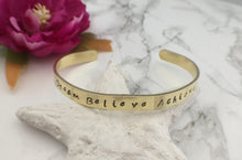 Hand stamped Brass cuff bangle - Dream Believe Achieve - positive mantra - Fred And Bo