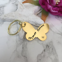 Brass butterfly - friends forever- hand stamped key chain - Fred And Bo