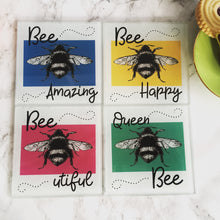 Set of four Bee sketch printed Glass Coaster - Fred And Bo