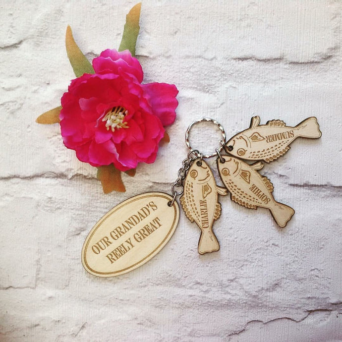 Father’s Day fishing key ring with fish charm- - Fred And Bo