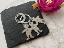 My Tribe washer and child silhouette hand stamped key ring key chain - Fred And Bo