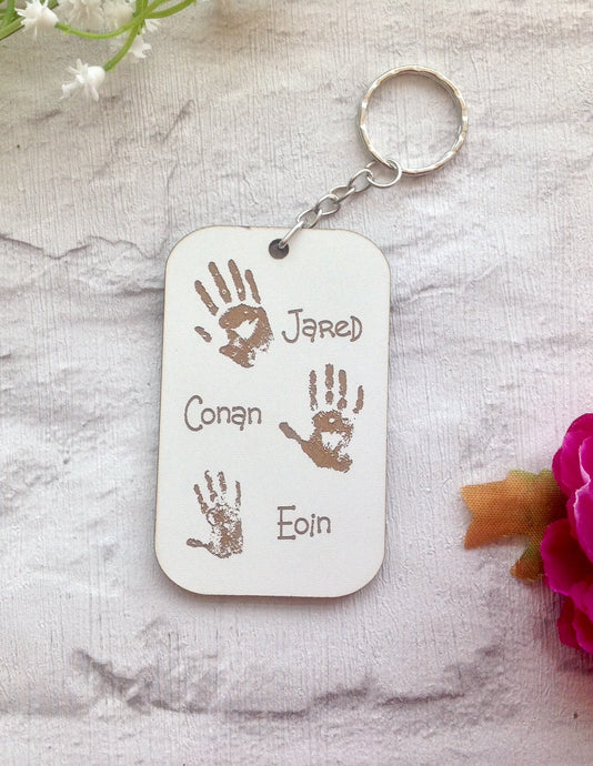 FAMILY HANDPRINT engraved keyring - Fred And Bo