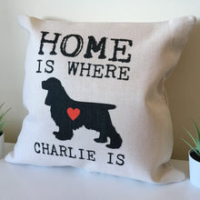 Pet silhouette Home is where ..... is personalised printed cushion - Fred And Bo
