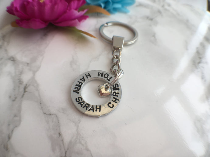 Hand stamped washer keyring- personalised with names - Fred And Bo