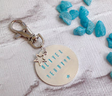 Personalised bag tag- hand stamped book bag tag with charm - Fred And Bo