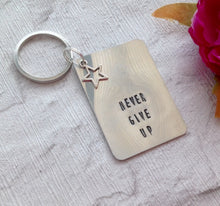 Never give up- positive mantra- hand stamped metal key ring - Fred And Bo