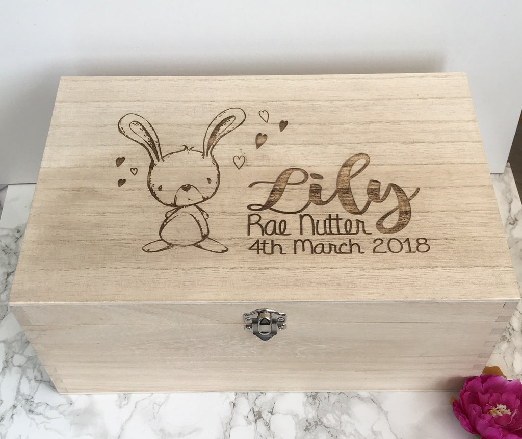 Wooden engraved bunny rabbit baby Gift Box - Memory Keepsake Box – Fred ...