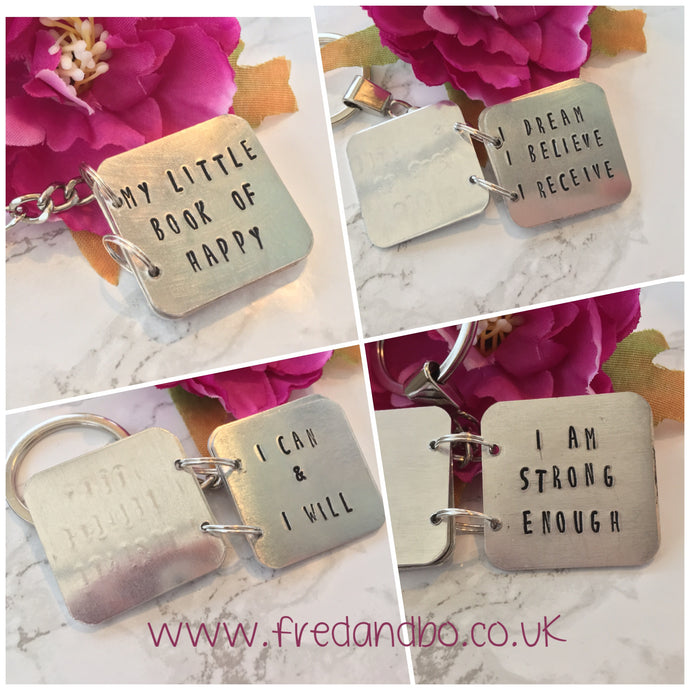 Hand stamped story book keyring - Fred And Bo