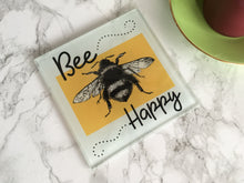 Bee Happy- Bee sketch- printed glass coaster - Fred And Bo