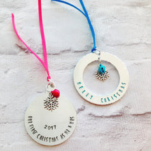 CHRISTMAS BAUBLE First Christmas as Mr & Mrs - hand stamped with charm and bell - Fred And Bo