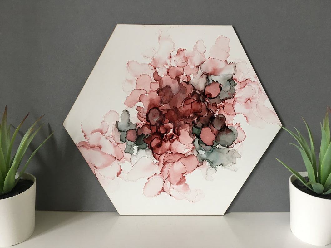 Hexagon Art- Natural lipstick and Slate -Original- Alcohol Ink - Fred And Bo