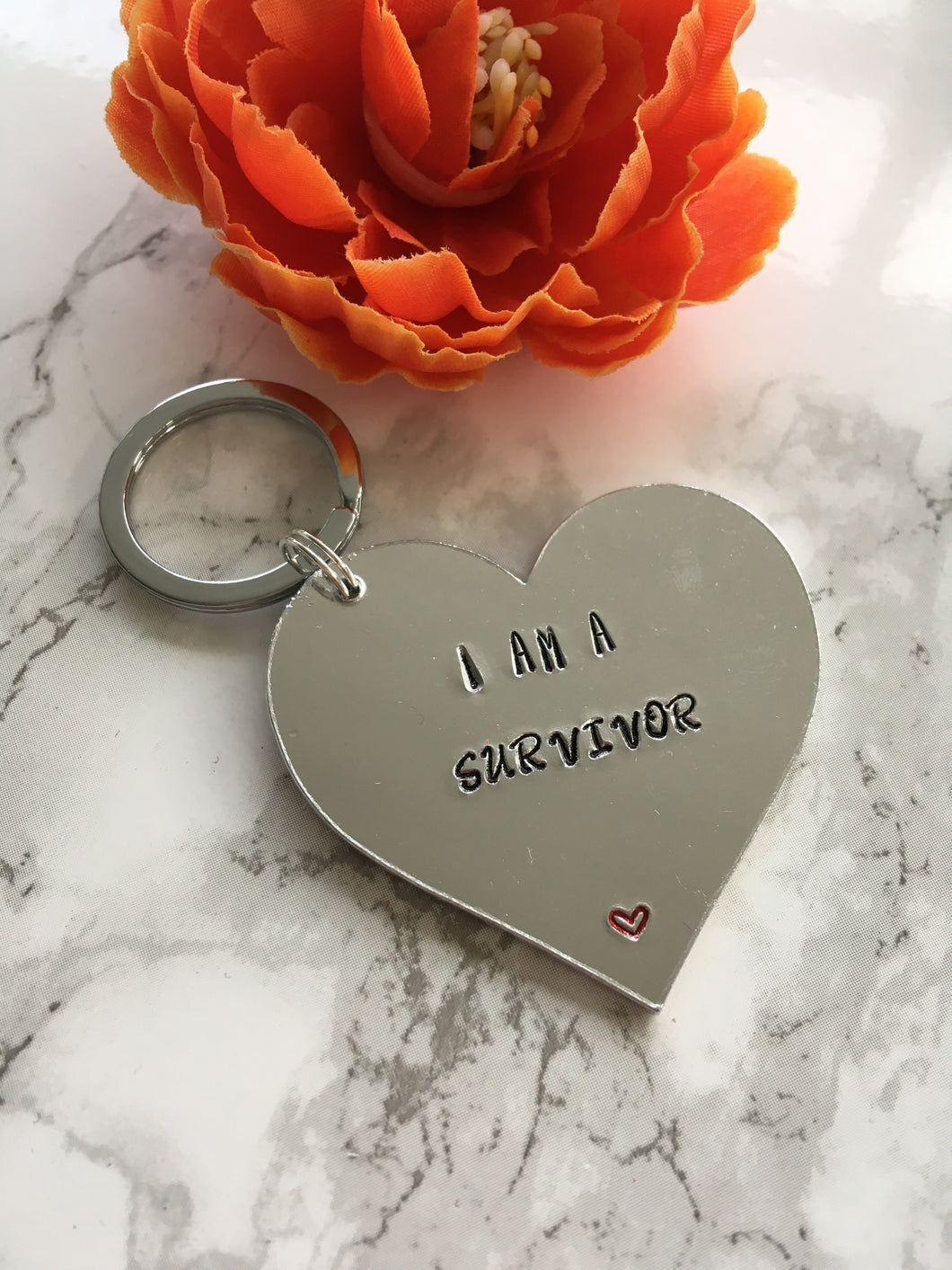 I am a survivor hand stamped metal key ring - Fred And Bo