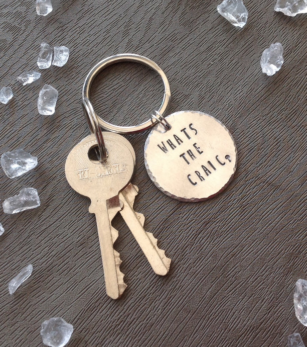 What's the craic - Belfast slang - hand stamped key chain - Fred And Bo