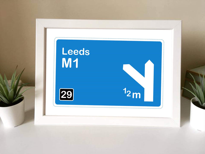 Motorway sign Leeds Framed Print - Fred And Bo