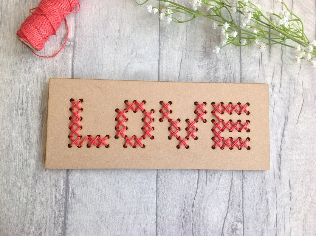 'LOVE' wood cross stitch board wall art - Fred And Bo