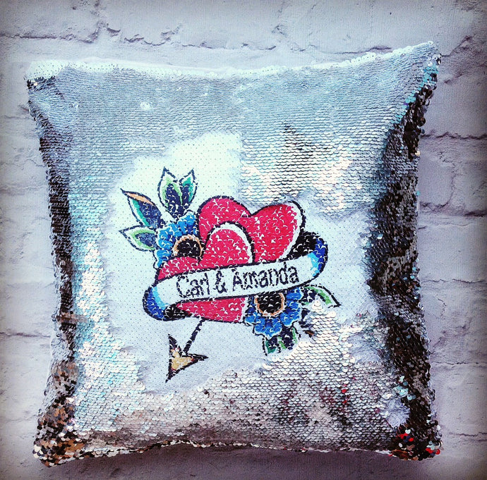 Magical sequins cushion-Valentine's - anniversary - Love heart - personalised mermaid cushion - Fred And Bo