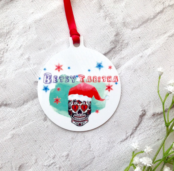 Christmas Sugar skull Personalised metal bauble - printed - Fred And Bo