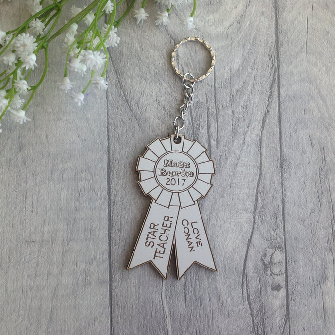 Teacher award rosette personalised keyring - Fred And Bo