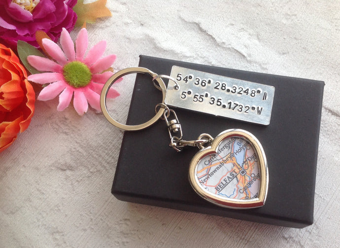 Longitude latitude place name keyring - map gift - Fred And Bo