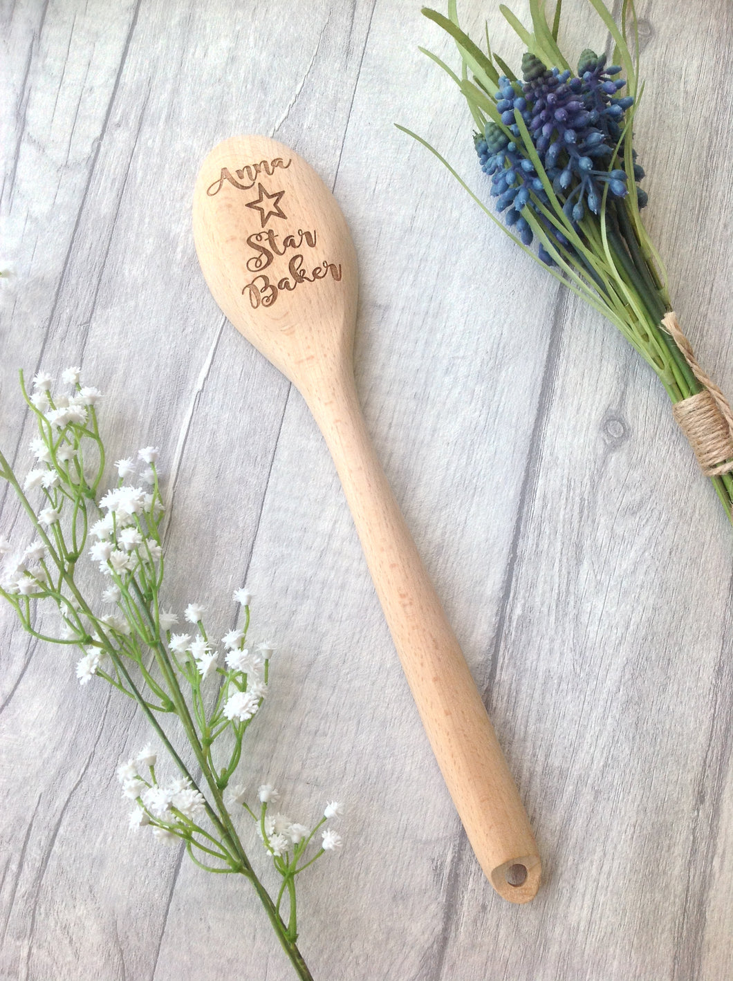 Wooden spoon engraved with '...... Star baker - personalised - Fred And Bo