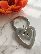 Double heart with initial and birthstone gem hand stamped metal key ring - Fred And Bo