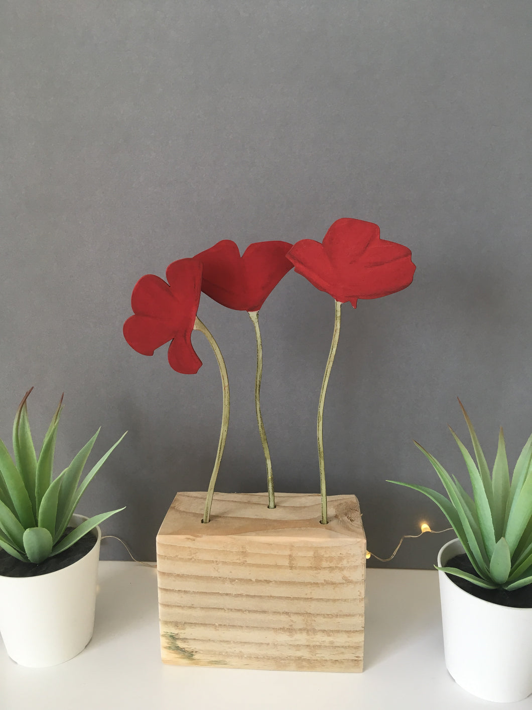 Poppy hand painted wooden flower block - medium - Fred And Bo