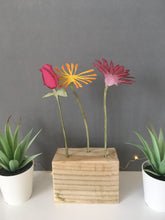 Pink and yellow hand painted wooden flower block - medium block - Fred And Bo