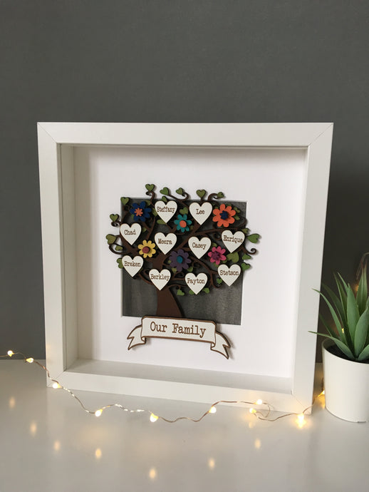 Family tree - Personalised handpainted with floral embellishments- framed - Fred And Bo