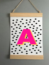 Wall Poster A4 Wooden Hanging Frame - Initial Polka Dot Pink