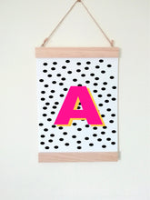 Wall Poster A4 Wooden Hanging Frame - Initial Polka Dot Pink