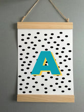 Wall Poster A4 Wooden Hanging Frame - Initial Polka Dot Blue