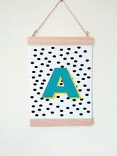 Wall Poster A4 Wooden Hanging Frame - Initial Polka Dot Blue