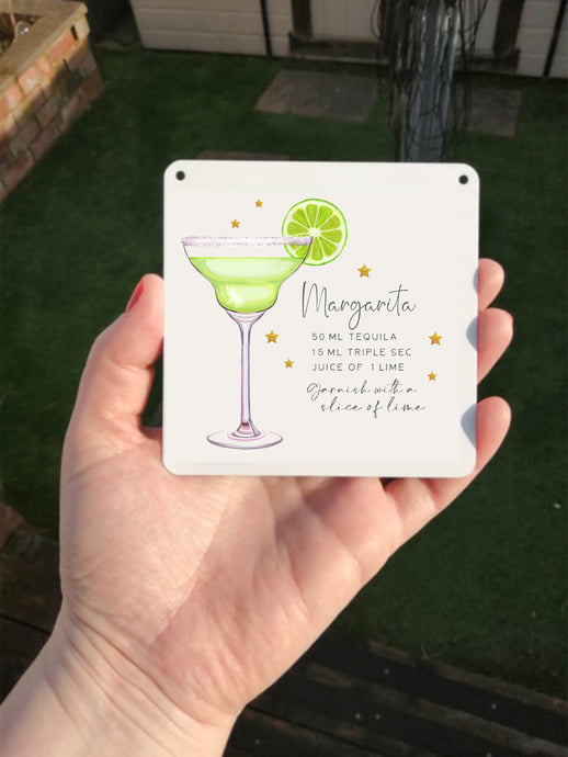 Margarita- Cocktail Recipe -  Little Metal Hanging Plaque