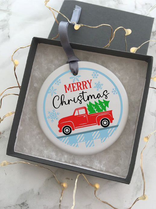 Retro Christmas Van Ceramic Hanging Decoration