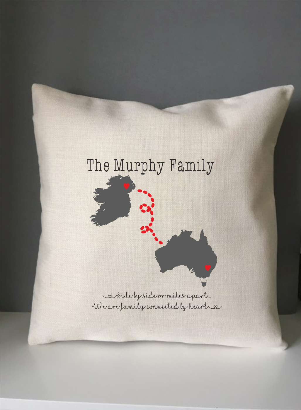 Family across the miles Map- cushion pillow - personalised - Fred And Bo