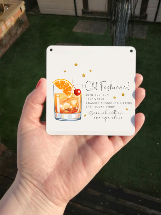 Old Fashioned- Cocktail Recipe -  Little Metal Hanging Plaque