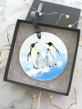 Penguin Family Personalised Ceramic Bauble Hanging Decoration - Fred And Bo