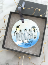 Penguin Family Personalised Ceramic Bauble Hanging Decoration - Fred And Bo