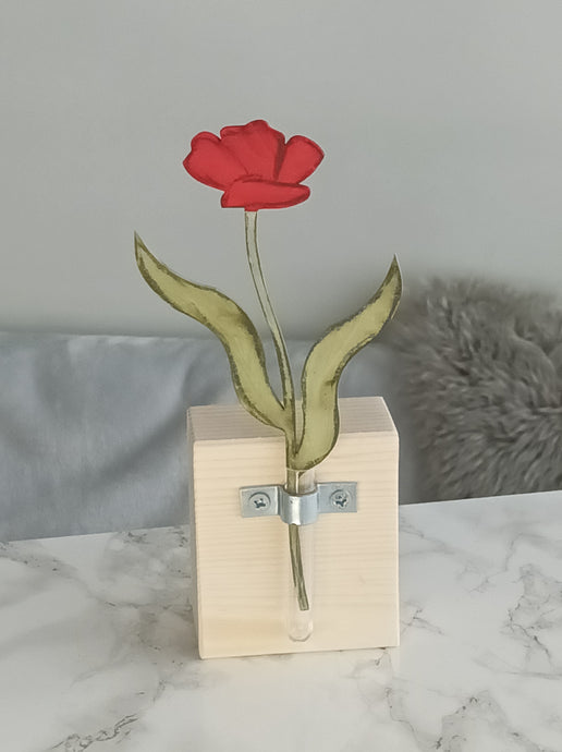 Laser Cut Wooden Poppy - Flower In A Test Tube - Birth Month Flower Gift