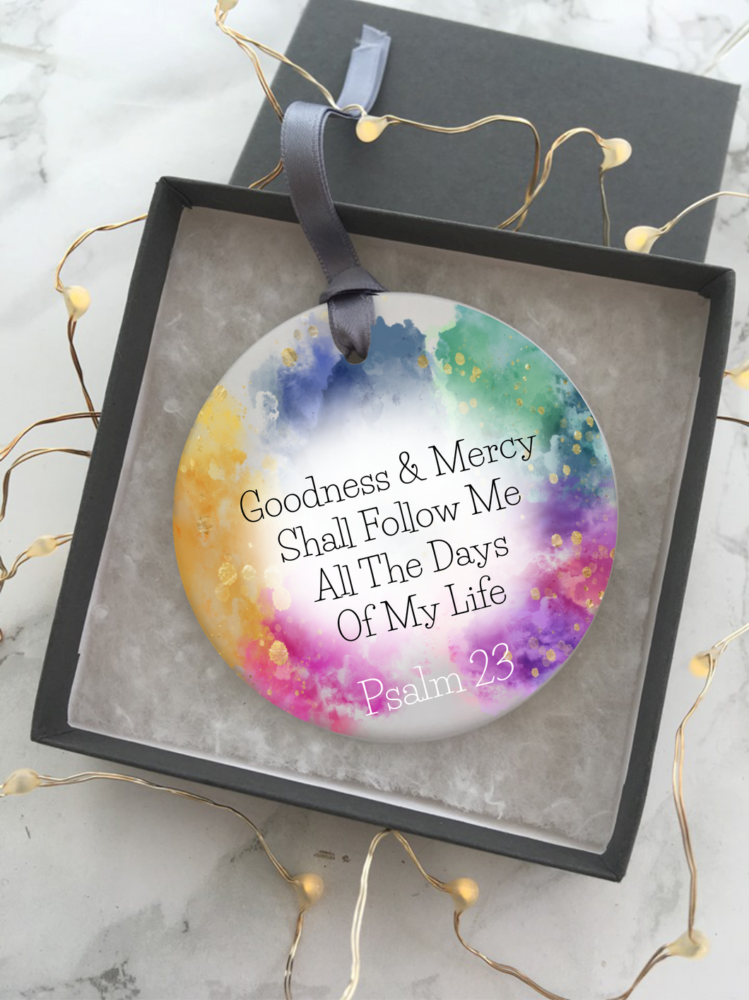 Psalm 23 Goodness & Mercy Shall Follow Me All The Days Of My Life - Religious Gift - Ceramic Hanging Decoration