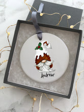 Christmas Pudding Gnome- Personalised Tomte -Ceramic Hanging Decoration