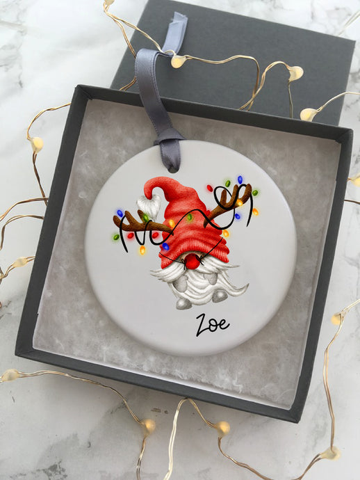 Christmas lights Baubles Gnome- Personalised Tomte -Ceramic Hanging Decoration