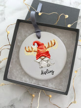 Christmas Reindeer Sparkle Gnome- Personalised Tomte -Ceramic Hanging Decoration