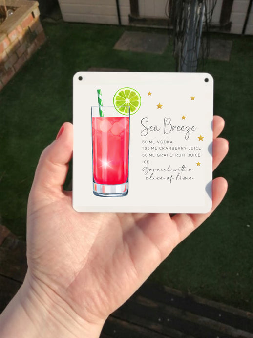 Sea Breeze- Cocktail Recipe -  Little Metal Hanging Plaque