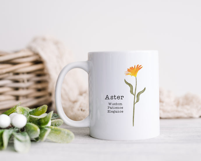 Birth Month Flower - September - Aster - Personalised Printed Ceramic Mug