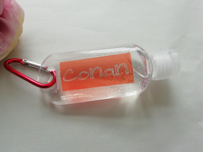 Personalised Hand Sanitiser Bottle 50ml - Sketch Font Colour Block Orange - Refill Bottle