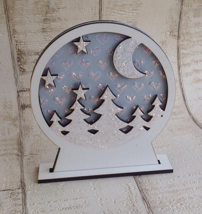 Snow globe- laser cut- Christmas tree winter scene - Fred And Bo