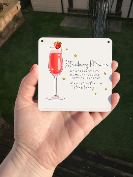 Strawberry Mimosa- Cocktail Recipe -  Little Metal Hanging Plaque