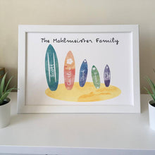 Surf Board Family Print Framed - Fred And Bo